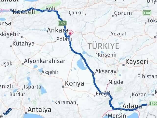 Kocaeli Bahçe Osmaniye Arası Kaç Km - Yol Haritası