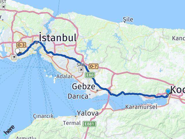 Kocaeli Bahçelievler İstanbul Arası Kaç Km - Yol Haritası