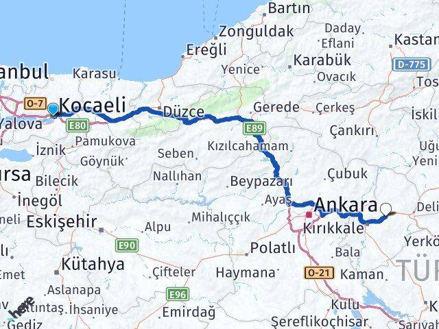 Kocaeli Balışeyh Kırıkkale Arası Kaç Km - Yol Haritası