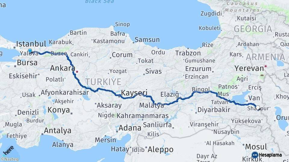 Kocaeli Başkale Van Arası Kaç Km - Yol Haritası