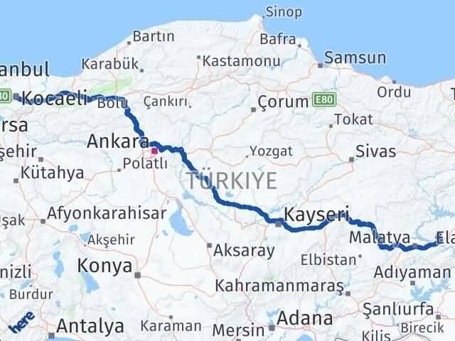 Kocaeli Baskil Elazığ Arası Kaç Km - Yol Haritası