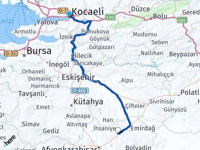Kocaeli Bayat Afyonkarahisar Arası Kaç Km - Yol Haritası