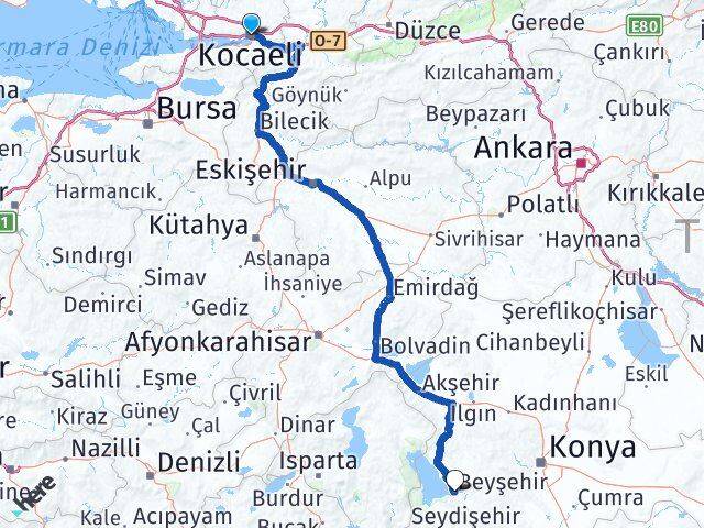 Kocaeli Beyşehir Konya Arası Kaç Km - Yol Haritası
