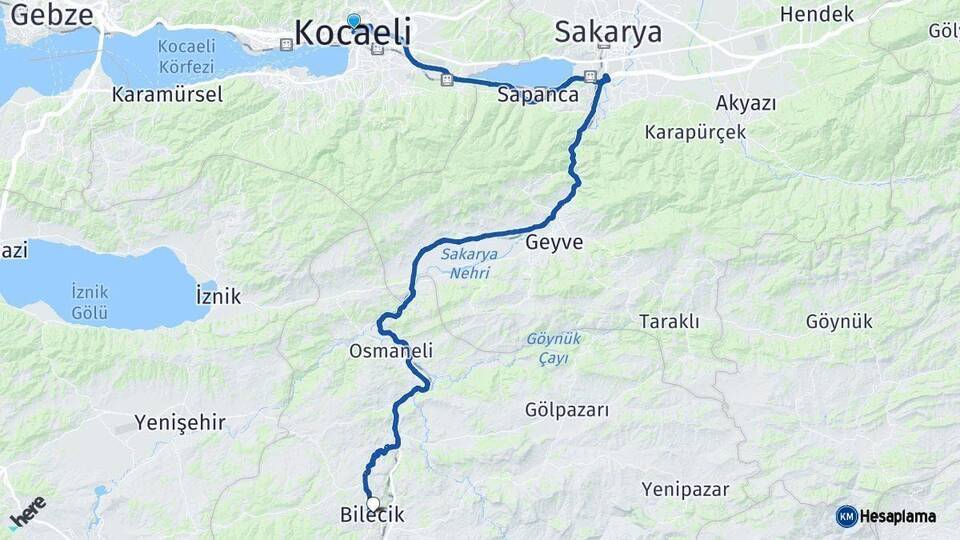 Kocaeli Bilecik Arası Kaç Km - Yol Haritası