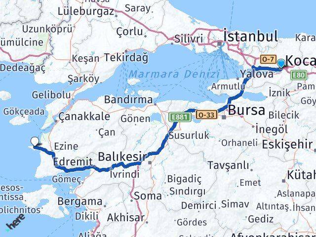 Kocaeli Bozcaada Çanakkale Arası Kaç Km - Yol Haritası