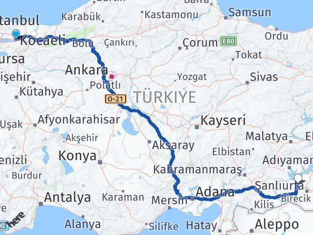 Kocaeli Bozova Şanlıurfa Arası Kaç Km - Yol Haritası