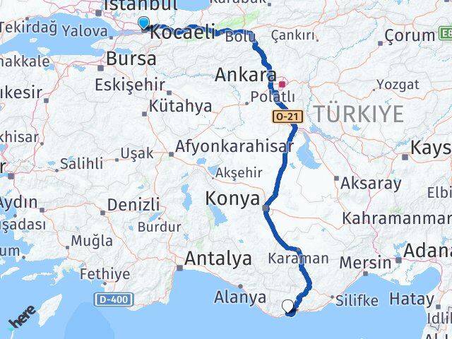 Kocaeli Bozyazı Mersin Arası Kaç Km - Yol Haritası