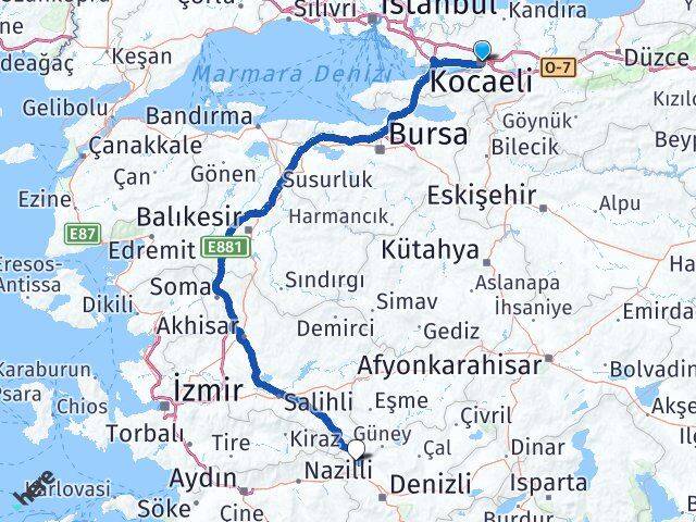 Kocaeli Buldan Denizli Arası Kaç Km - Yol Haritası