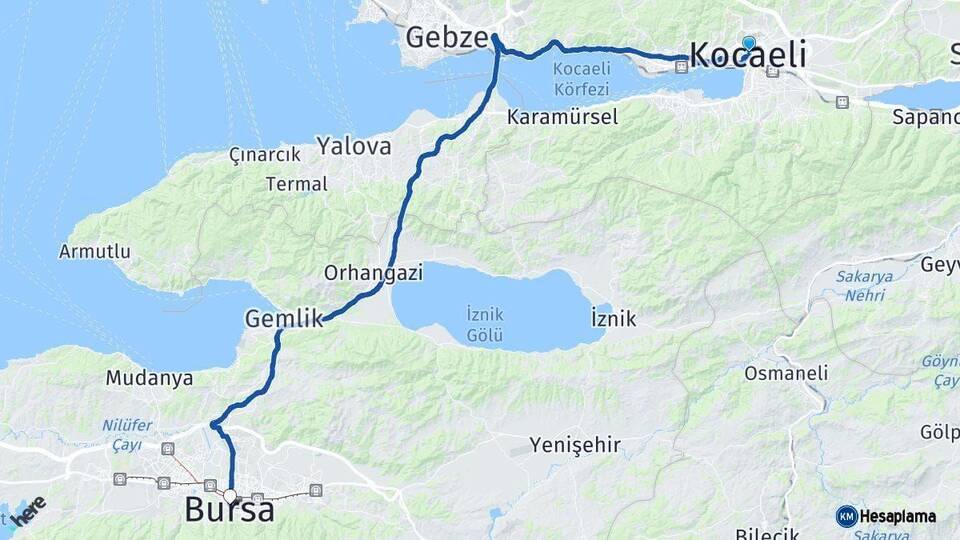 Kocaeli Bursa Arası Kaç Km - Yol Haritası