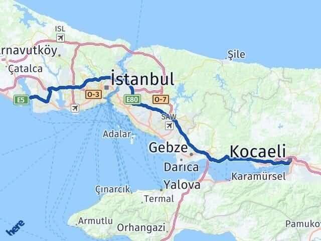Kocaeli Büyükçekmece İstanbul Arası Kaç Km - Yol Haritası