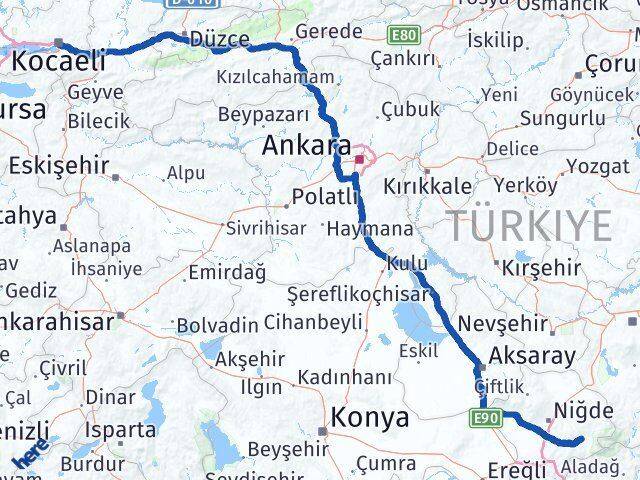 Kocaeli Çamardı Niğde Arası Kaç Km - Yol Haritası
