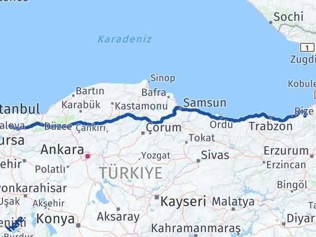 Kocaeli Çamlıhemşin Rize Arası Kaç Km - Yol Haritası