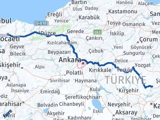 Kocaeli Çandır Yozgat Arası Kaç Km - Yol Haritası