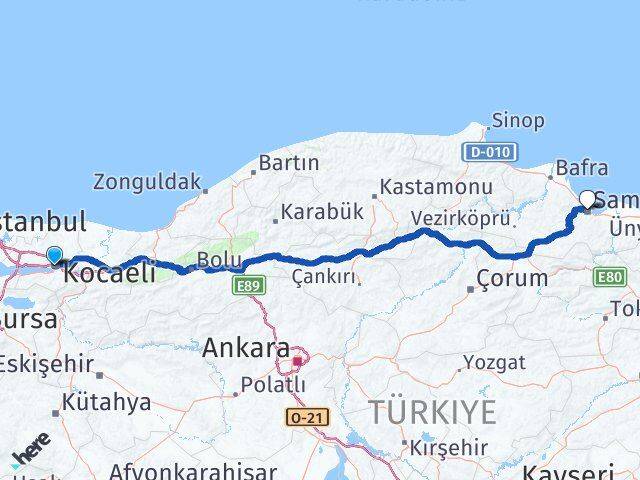 Kocaeli Canik Samsun Arası Kaç Km - Yol Haritası