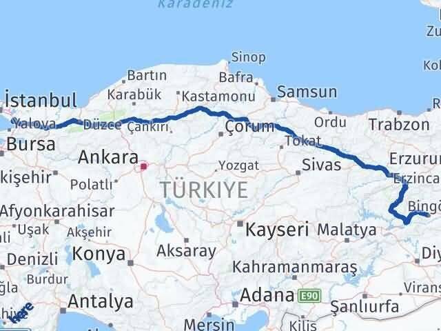 Kocaeli Çayırova Bingöl Arası Kaç Km - Yol Haritası