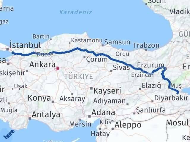 Kocaeli Çayırova Bitlis Arası Kaç Km - Yol Haritası