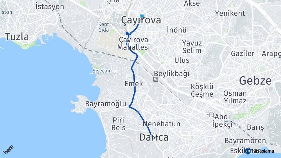 Kocaeli Çayırova Darıca Arası Kaç Km - Yol Haritası