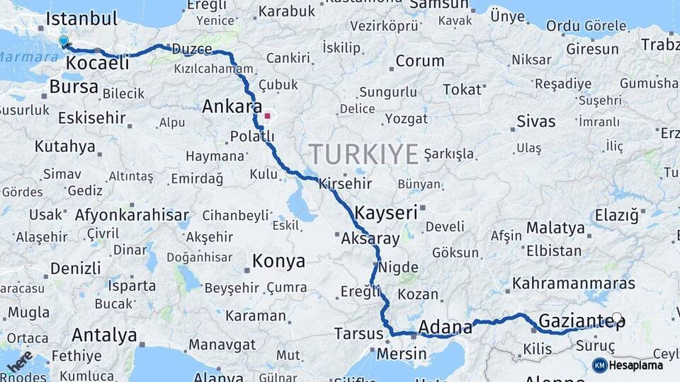 Kocaeli Çayırova Şanlıurfa Arası Kaç Km - Yol Haritası