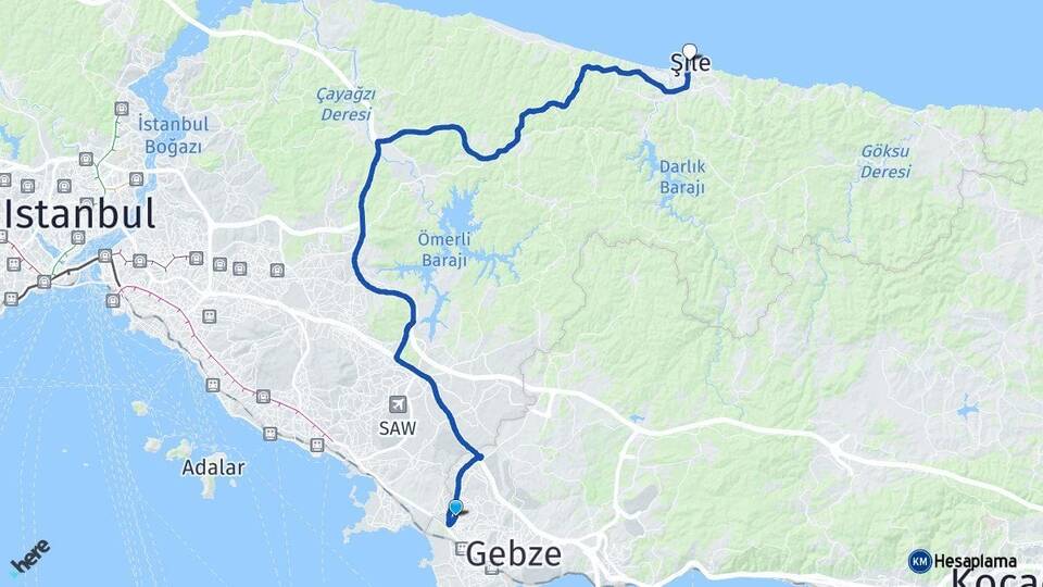 Kocaeli Çayırova Şile İstanbul Arası Kaç Km - Yol Haritası