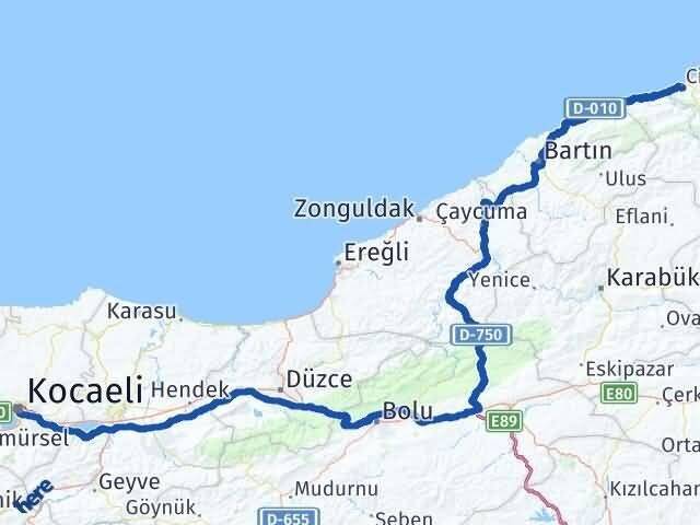 Kocaeli Cide Kastamonu Arası Kaç Km - Yol Haritası