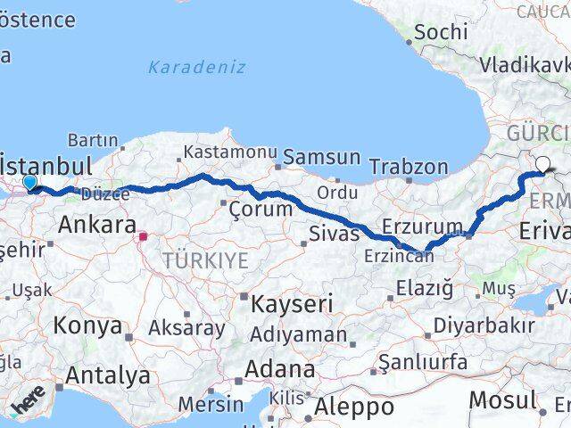 Kocaeli Çıldır Ardahan Arası Kaç Km - Yol Haritası