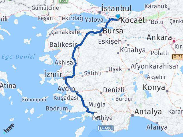 Kocaeli Dalaman Muğla Arası Kaç Km - Yol Haritası