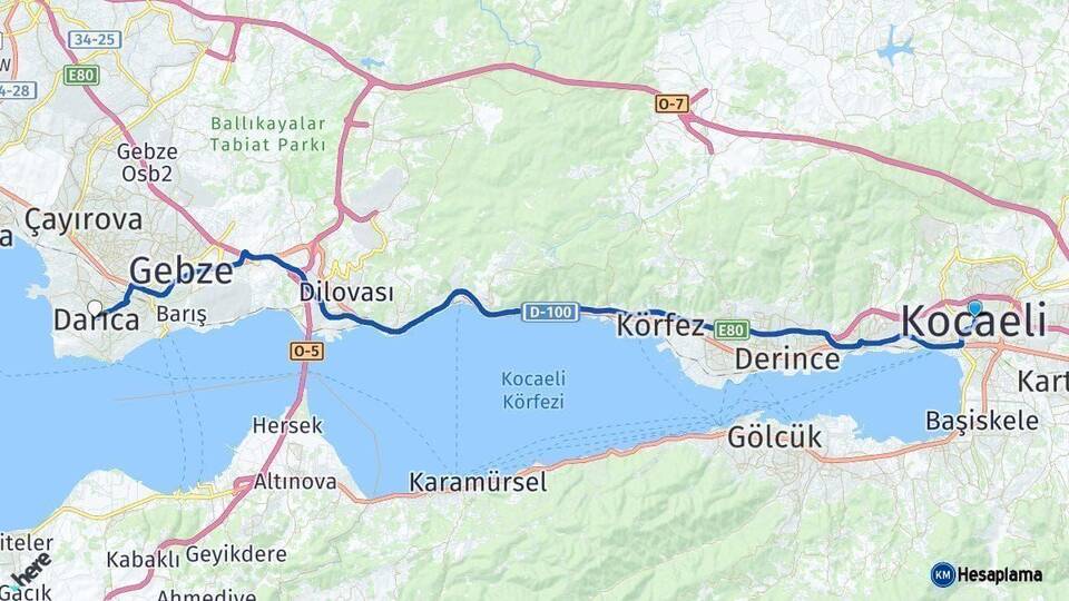 Kocaeli Darıca Arası Kaç Km - Yol Haritası