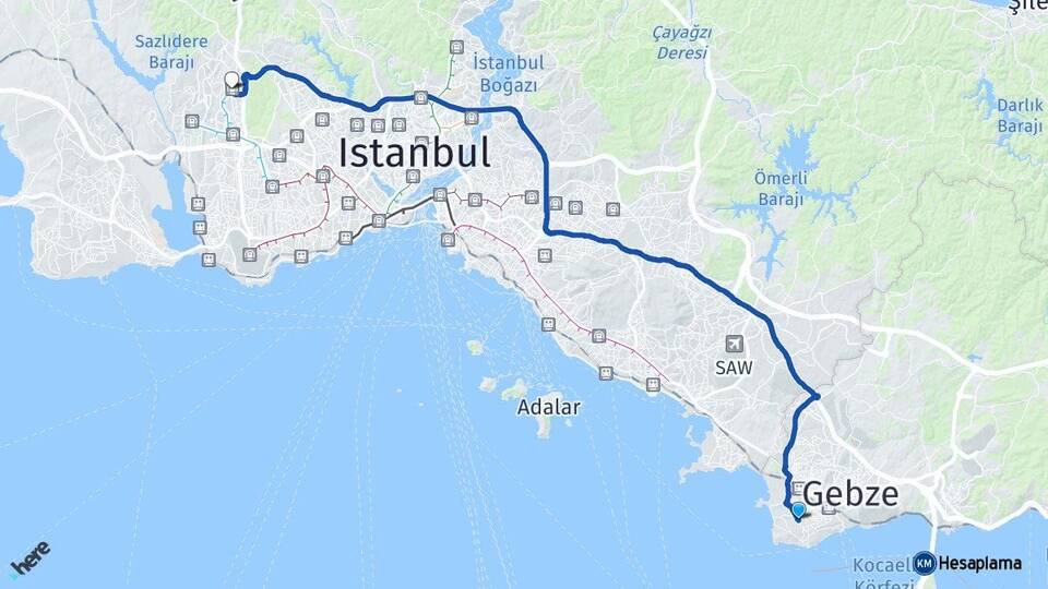 Kocaeli Darıca Başakşehir İstanbul Arası Kaç Km - Yol Haritası