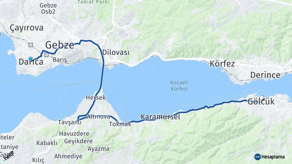 Kocaeli Darıca Gölcük Arası Kaç Km - Yol Haritası