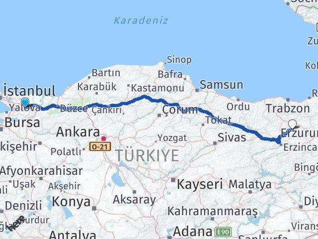 Kocaeli Demirözü Bayburt Arası Kaç Km - Yol Haritası
