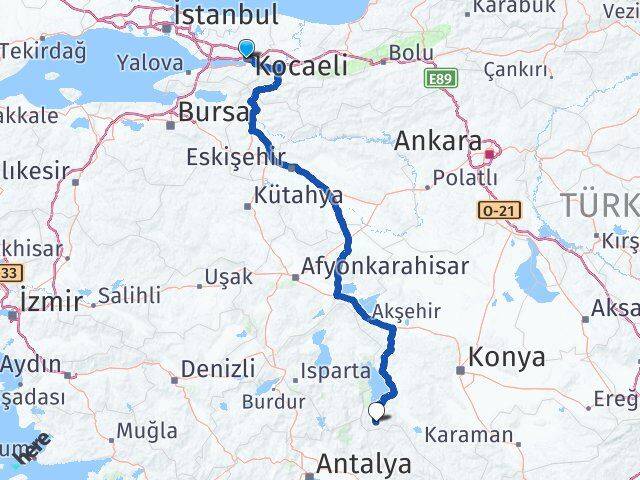 Kocaeli Derebucak Konya Arası Kaç Km - Yol Haritası