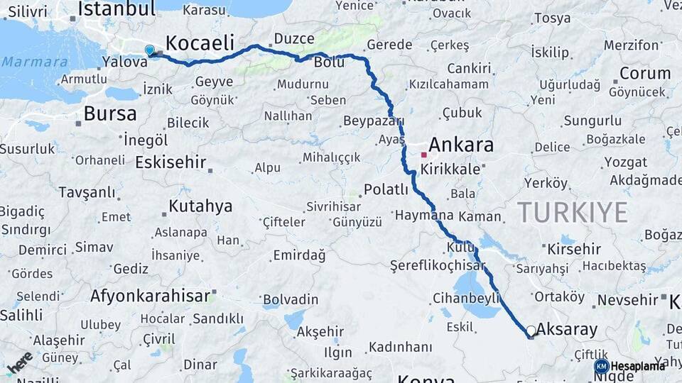 Kocaeli Derince Aksaray Arası Kaç Km - Yol Haritası