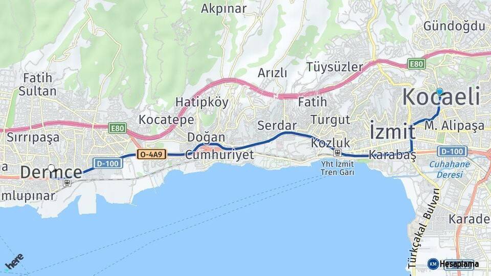 Kocaeli Derince Arası Kaç Km - Yol Haritası