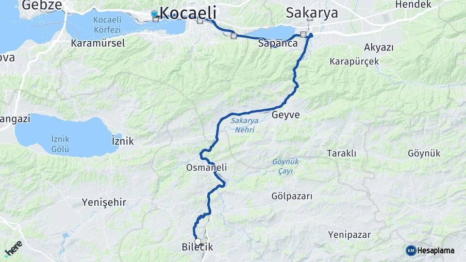 Kocaeli Derince Bilecik Arası Kaç Km - Yol Haritası