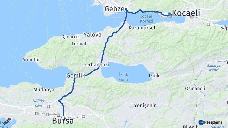 Kocaeli Derince Bursa Arası Kaç Km - Yol Haritası