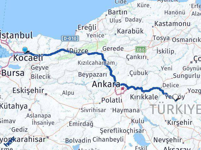 Deniz Yerköy Arası Kaç Km - Yol Tarifi