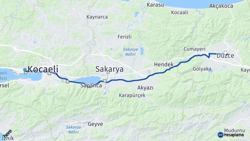Kocaeli Derince Düzce Arası Kaç Km - Yol Haritası