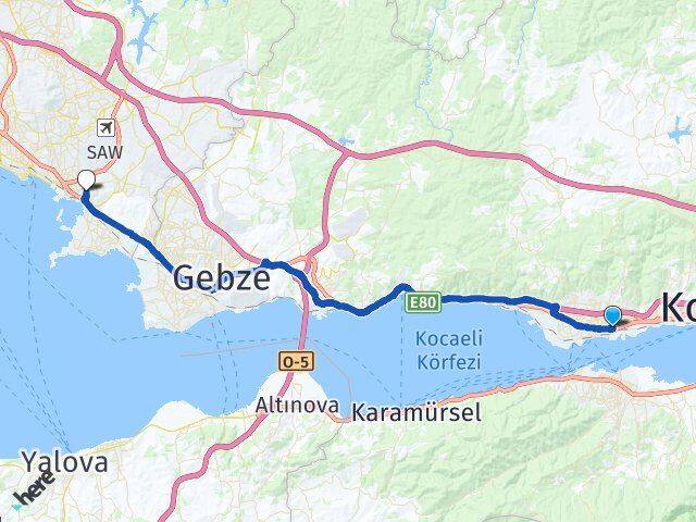 Kocaeli Derince Esenyalı Pendik İstanbul Arası Kaç Km - Yol Haritası