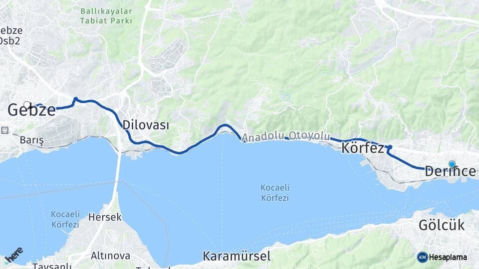 Kocaeli Derince Gebze Arası Kaç Km - Yol Haritası