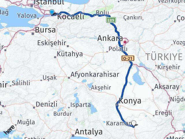 Kocaeli Derince Karaman Arası Kaç Km - Yol Haritası
