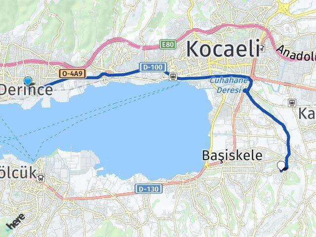 Kocaeli Derince Kullar Yakacık Başiskele Arası Kaç Km - Yol Haritası