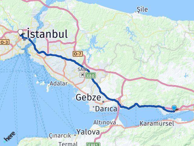 Kocaeli Derince Nurtepe Kağıthane İstanbul Arası Kaç Km - Yol Haritası