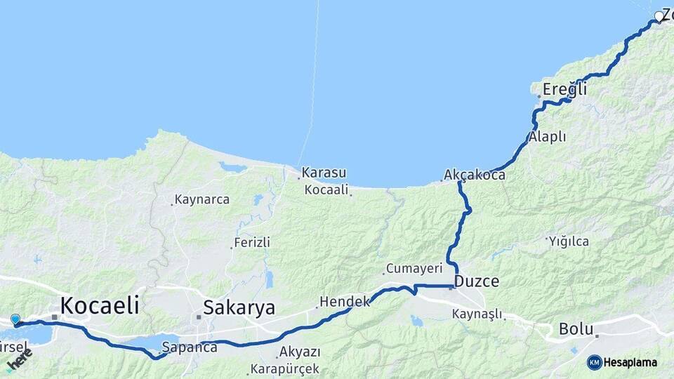 Kocaeli Derince Zonguldak Arası Kaç Km - Yol Haritası