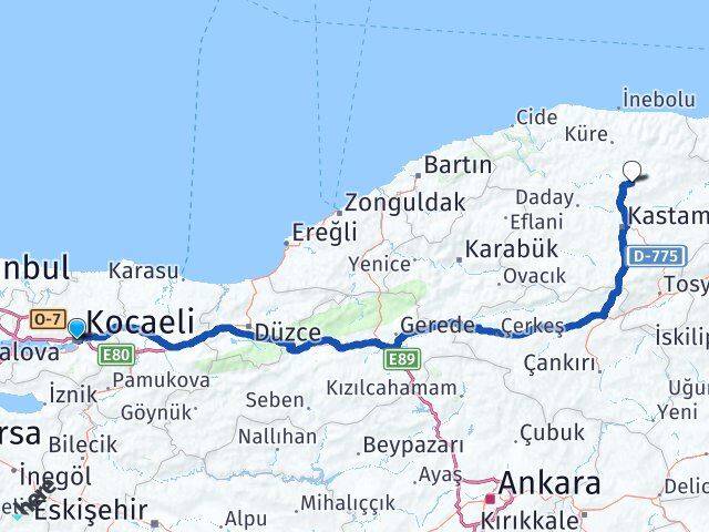 Kocaeli Devrekani Kastamonu Arası Kaç Km - Yol Haritası