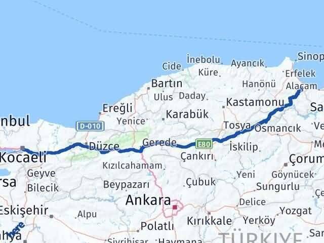 Kocaeli Dikmen Sinop Arası Kaç Km - Yol Haritası