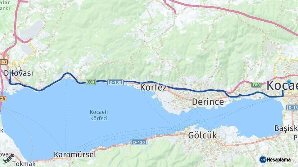 Kocaeli Dilovası Arası Kaç Km - Yol Haritası
