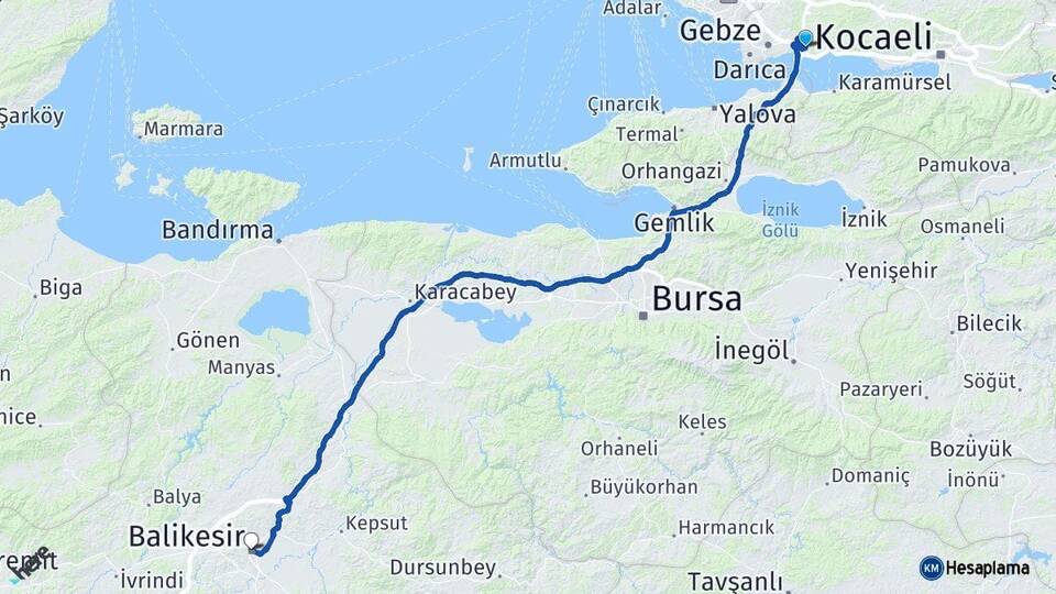 Kocaeli Dilovası Balıkesir Arası Kaç Km - Yol Haritası