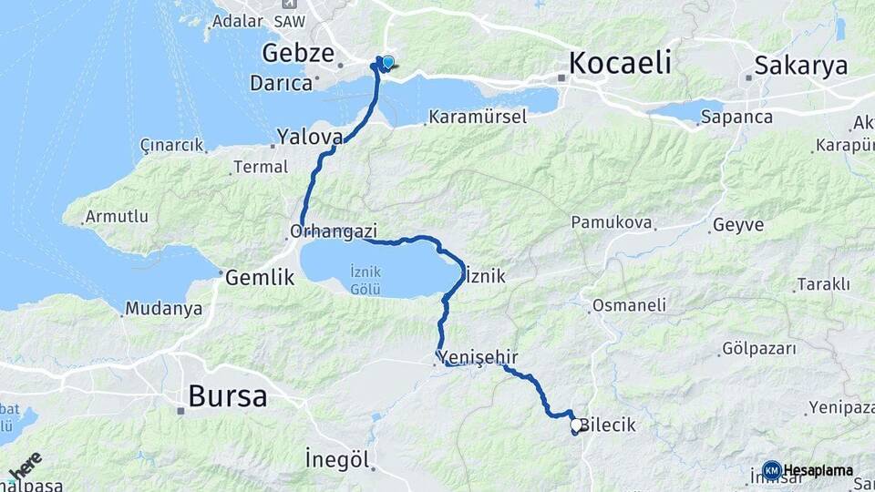 Kocaeli Dilovası Bilecik Arası Kaç Km - Yol Haritası
