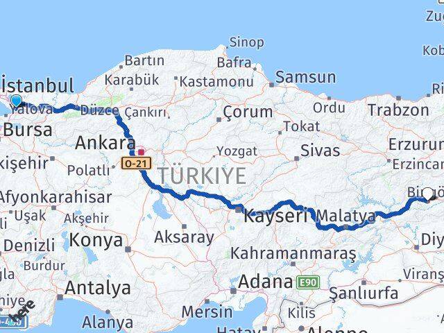 Kocaeli Dilovası Bingöl Arası Kaç Km - Yol Haritası