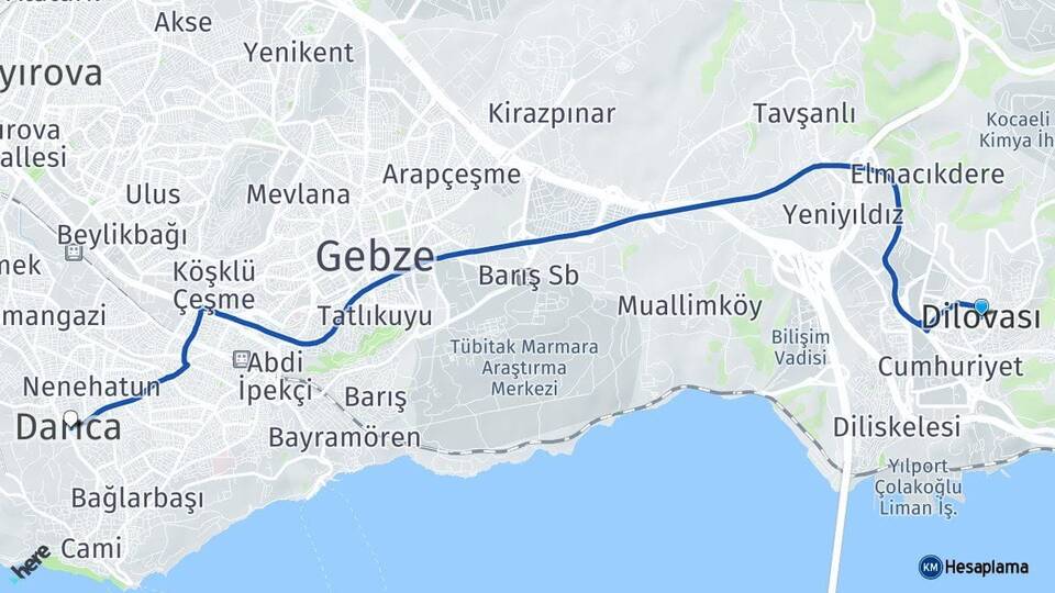 Kocaeli Dilovası Darıca Arası Kaç Km - Yol Haritası